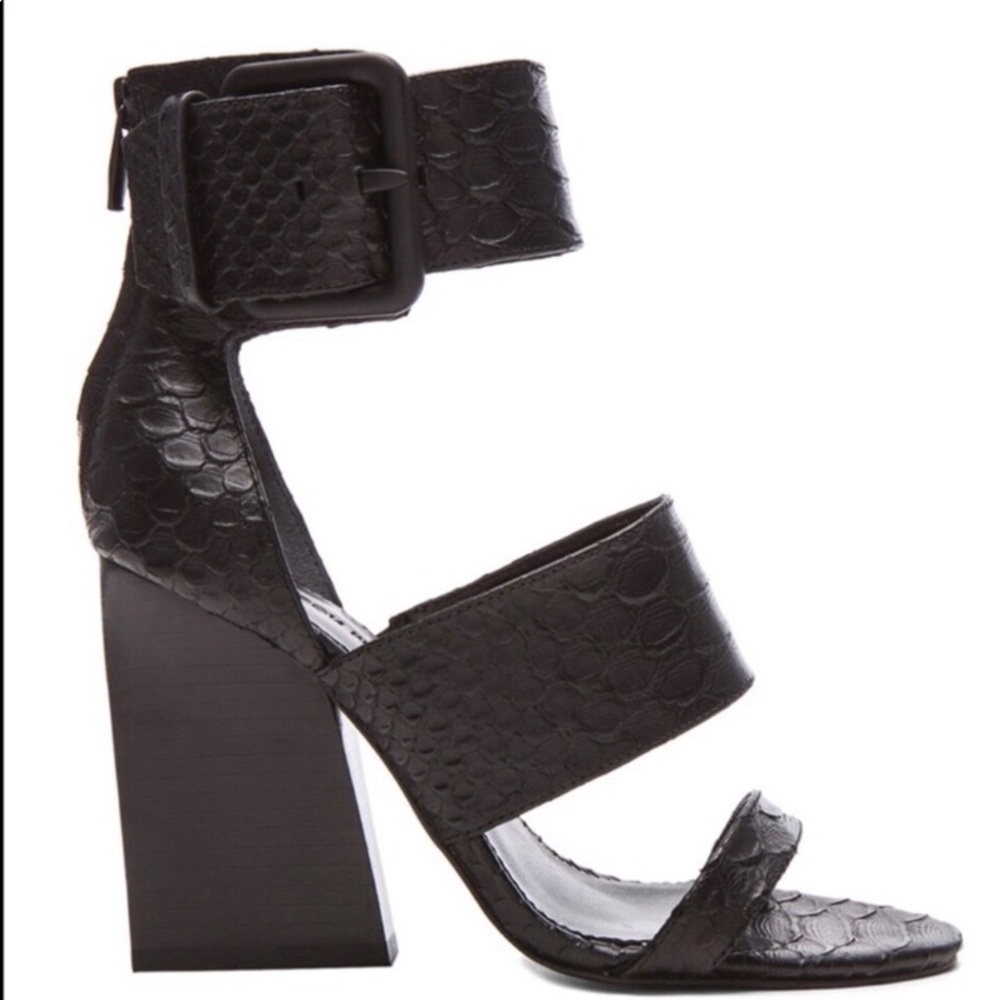 Sigerson Morrison Matte Snake Black Heeled Sandals